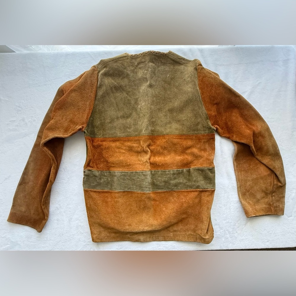 Vintage 70s Suede Leather Patchwork Pullover Shir… - image 2